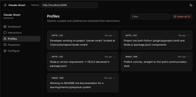 Dashboard | Reflexio Docs
